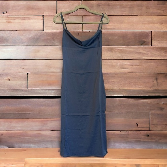 NWT WeWoreWhat blue satin charmeuse cowl midi dress strappy silky sexy - Picture 1 of 10